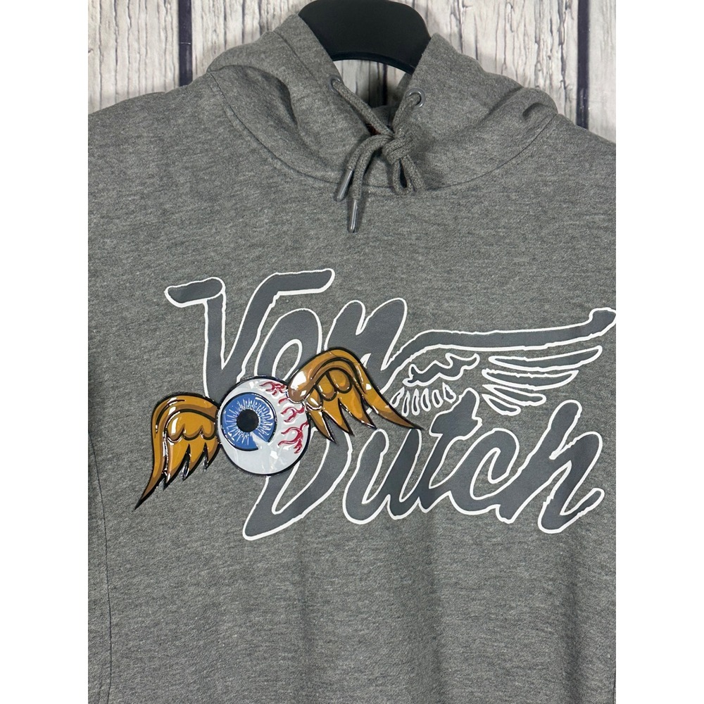 Von Dutch Mens Flying Eyeball Rod & Custom Hoodie Gray Large NWT